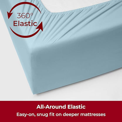 Mellanni Extra Deep Split King Sheets - 5 PC Iconic Collection Bedding - Hotel Luxury, Ultra Soft, Cooling Bed Sheets - Wrinkle, Fade, Stain Resistant (Split King, Aqua)