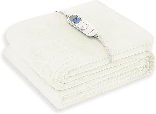 Wapaneus Foot Pocket Heated Blanket Electric Throw with 10 Heating Levels and Auto Shut Off,Flannel Fast-Heating Heated Throw 50" x 60",ETL Listed Machine Washable,Ivory