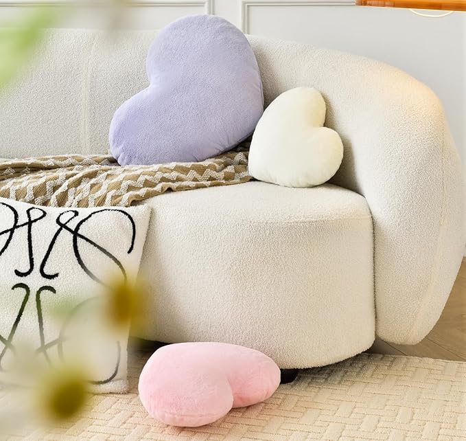 Petrella Throw Pillows Heart Pillow Cute Fuzzy Pillows for Bed Livingroom Home Decor Cushion Decorative Aesthetic Preppy Pillows Pink1,Small 13"x10"
