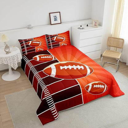 Feelyou Rugby Comforter Set Full Size Sports Themed Comforter for Boys Girls Teens Football Bedding Set Gift for Football Lover Duvet Set Orange and Brown Quilt Set