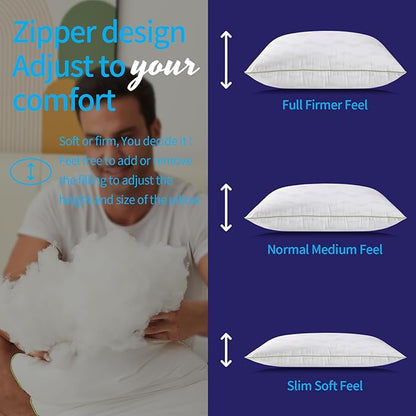 Bed Pillows Queen Size Set of 4,for Sleeping, Adjustable Queen Pillows 4 Pack with Zipper, Cooling Hotel Quality with Premium Soft Down Alternative Fill