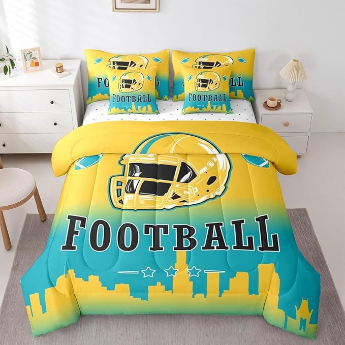 Erosebridal Football Bed in A Bag Football Fans Comforter Set with Sheets American Rugby Sports 7 Piece Bedding Set Queen Size for Kids Boys Girls Teen,Ball Competitive Games Bed Set