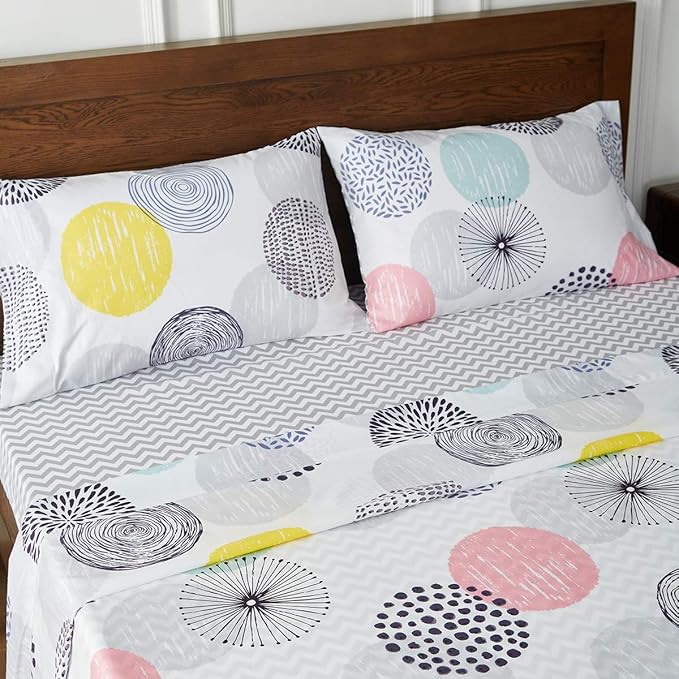 7 Pieces Comforter Sheet Set Queen Size Bed in a Bag Microfiber All Season Soft Colorful Dots Bedding Set (1 Comforter, 2 Pillow Shams, 1 Flat Sheet, 1 Fitted Sheet, 2 Pillowcases) Queen