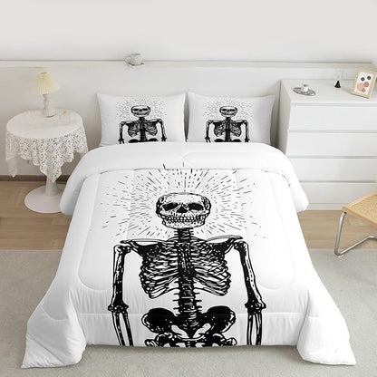 Erosebridal Halloween Skeleton Twin Bedding Set, Gothic Skull Comforter Set for Kids Boys Teens Men Bedroom Decor, Spooky Halloween Comforter, Skull Quilt with 1 Pillowcase