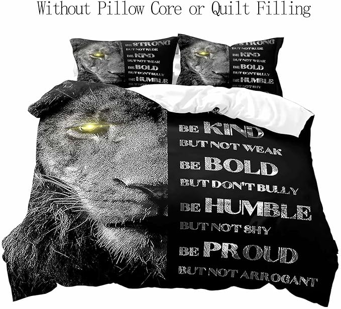 VIVIHOME 2PCS Inspirational Lion Bedding Set, Twin Duvet Cover, African Safari Wild Animal Black Bedding, Quilt Comforter Cover, College Apartment Decor, Modern Bedroom Decor for Men, 1 Pillowcase