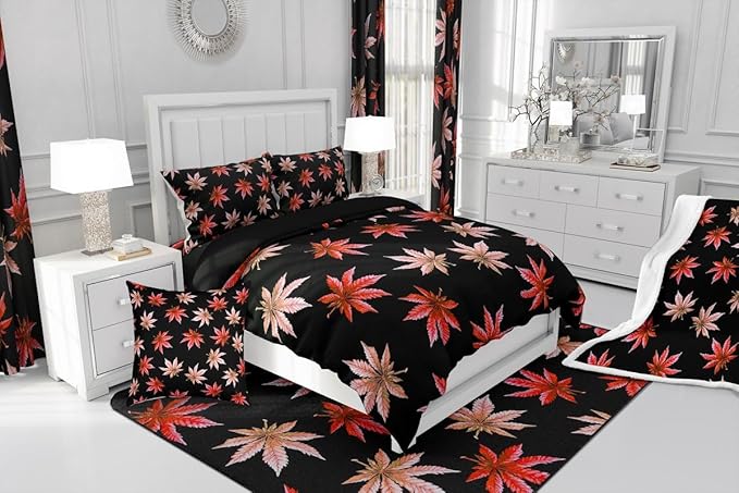 Erosebridal Red Leaves Comforter Set Toddler, Leaves Bedding for Women Adults,Tropical Botanical Bedding Comforter Sets,Exotic Plant Down Comforter with 1 Pillow Case