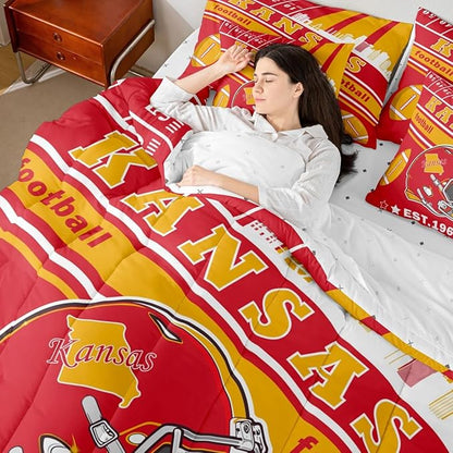 Feelyou Football 7 Pieces Comforter Sets King Size Kids Rugby Sports Bedding Set Sports Theme Bed in a Bag with Comforter, Sheets, Pillowcases & Cushion Cover