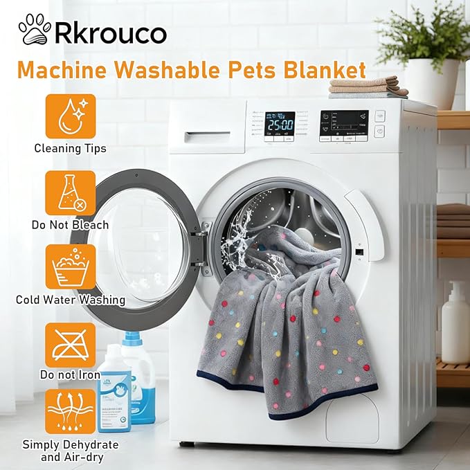 Three Piece Pet Blanket Set for Dogs Cats Soft Comfy Puppy and Kittens Bed Blanket Fluffy Fleece Pets Throw with Cute Patterns (Medium 30x20.5 inch, Gray Dots)