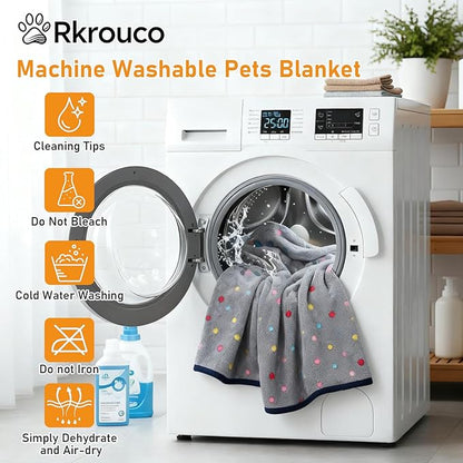 Three Piece Pet Blanket Set for Dogs Cats Soft Comfy Puppy and Kittens Bed Blanket Fluffy Fleece Pets Throw with Cute Patterns (Small 24x16 inch, Gray Dots)