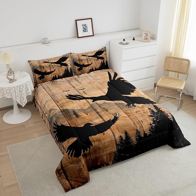Feelyou Eagle Print Comforter Set King for Girls Women Teens Adult,Kids Boys Hawk Wildlife Hunting Theme Bedding Set, Western Farmhouse Comforter Soft Quilt Set, with 2 Pillowcase 3pcs Bedding