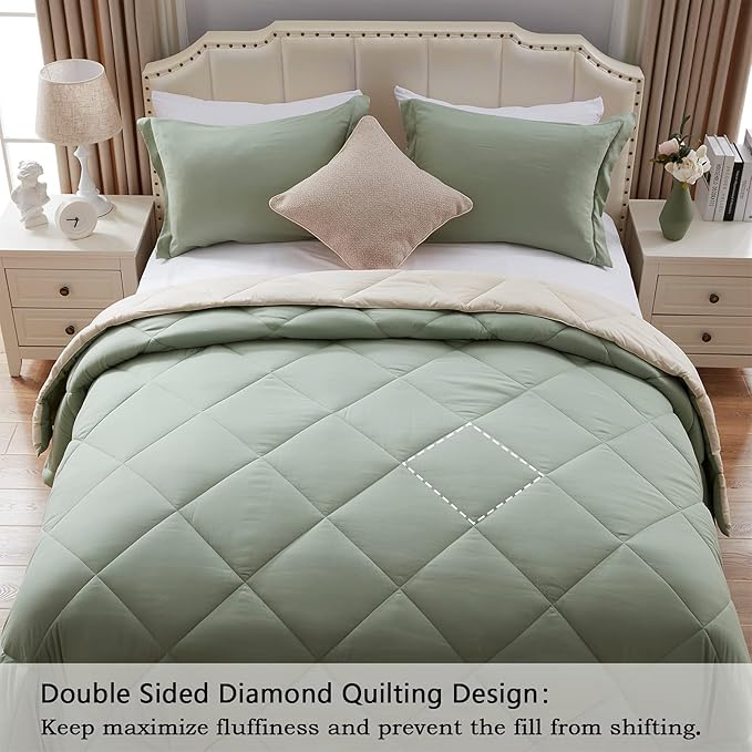 NexHome Twin Comforter Set - Sage Green Comforter Twin Size Bedding Set - Soft Down Alternative Comforter Bed Set 2 Pieces for Kids Boys Girls- 1 Comforter (68"x88") + 1 Pillow Sham (20"x26")