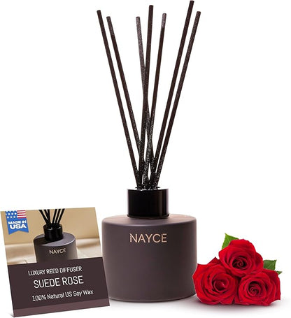 Nayce Luxury Reed Diffuser - Suede Rose - Aromatherapy Essential Oil Diffuser Sticks - Hand-Poured in USA - Reed Diffusers for Home, Bathroom, Bedroom, Office Decor, Housewarming Gifts
