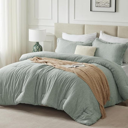 CozyLux Twin/Twin XL Comforter Set Dorm Bedding - 2 Pieces Sage Green Twin Extra Long Soft Luxury Cationic Dyeing Comforter for College, Breathable Boho Bed Sets with 1 Comforter and 1 Pillow Sham