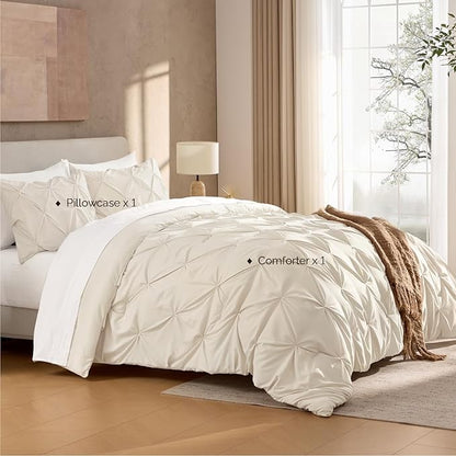 Andency Beige Comforter Set Twin XL(68x92Inch), 2 Pieces Comforter for Girls Kids, Soft Microfiber Pinch Pleat Comforter Set, All Season Lightweight Bedding Set