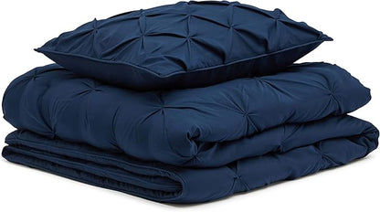 Amazon Basics 2-Piece All-Season Down-Alternative Comforter Bedding Set, Pinch Pleat Design with Piped Edges, Twin/Twin XL, Navy Blue