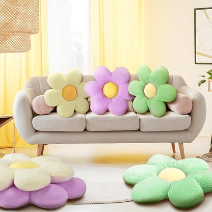 Sratte 3 Pcs Flower Pillows Flower Shaped Throw Pillows Cute Daisy Plush Pillow Decorative Floor Pillow Seat Cushion for Bedroom Home Sofa Chair Couch Decor(Colorful,16")