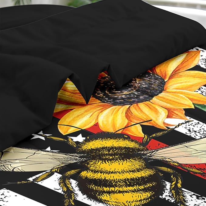 Comforter Set King Size, Honey Bee Vintage 7 Pcs Bedding for Kids and Adults, Sunflower Flower Sun Bed Sheet Sets with Fitted Sheet 2 Pillowcases & 2 Shams for Bedroom Bed Decor
