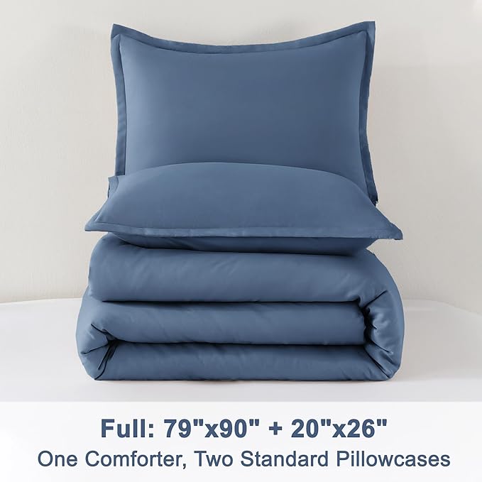 Litanika Haze Blue Comforter Full Size Set, 3 Pieces Lightweight Solid Bedding Comforter Set, All Season Fluffy Bed Set
