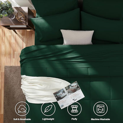 CozyLux Oversized King Comforter Sets Emerald Green, 7 Pieces Bed in a Bag, Ultra-Soft All Season Bedding Sets with Stitch Quilted Comforter, Flat Sheet, Fitted Sheet, Pillowcases, Emerald Green