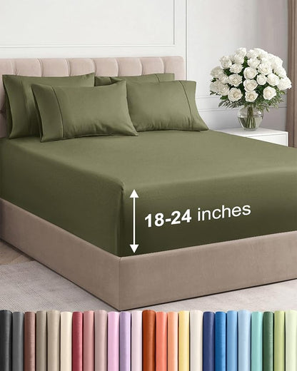 Extra Deep Cal King Sheet Set - 6 Piece Breathable and Cooling Sheets - Hotel Luxury Bedding for Women, Men, Kids & Teens - Easy & Secure Fit - Soft and Wrinkle Free - Extra Deep Pockets - Sage Green