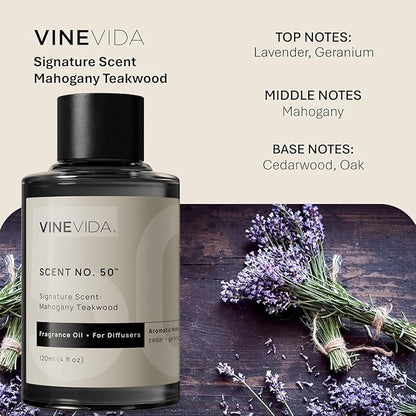 VINEVIDA Mahogany Teakwood Fragrance Oil for Cold Air Diffusers - 4 Fl Oz - Essential Oils for Diffuser Oil Refill & Air Freshener Room Spray
