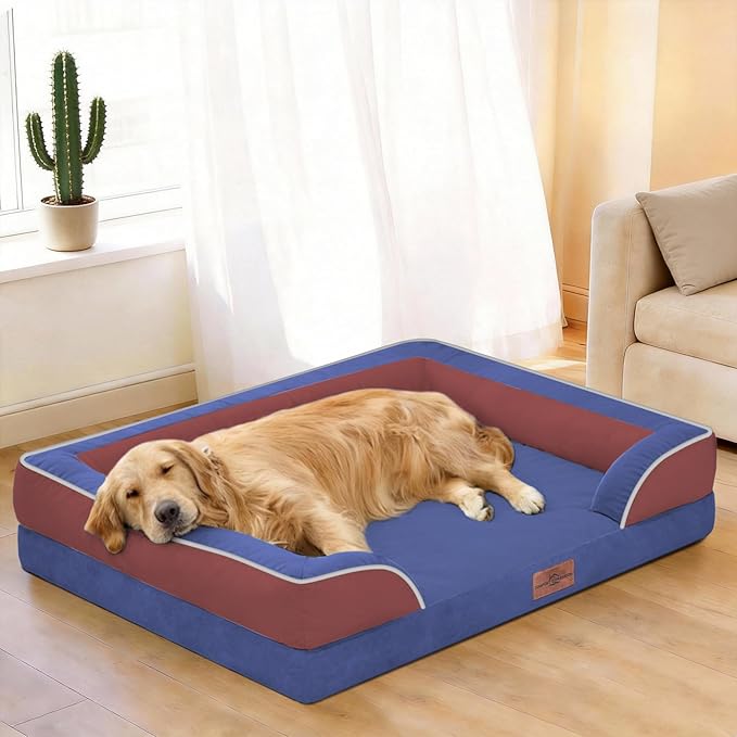 Comfort Expression Orthopedic Dog Bed for Large Dogs 36x27 Inch, Waterproof Egg Crate Foam Large Pet Bed with Removable Bolsters, Dog Couch with Washable Cover & Non-Slip Bottom, Classic Tri-Color