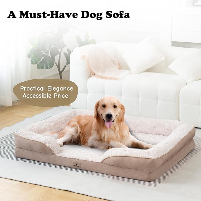 XL Orthopedic Dog Beds Large Sized Dog - Washable Large Dog Cat Bed Waterproof, Comfort Dogs Couch Sofa with Washable Removable Cover, Pet Bed with Nonskid Bottom, Beige, 48"