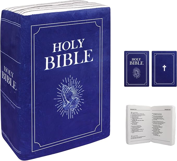 Bible Pillow Book Plush That Opens, Cozy Faith Bible Plushies, for Kids Adults Christian Gifts, Decoration for Bedrooms, Living Rooms (Blue)