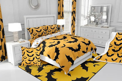 Erosebridal Halloween Bat Toddler Comforter Gothic Orange Bat Bedding Set Spooky Goth Animal Duvet Insert Horror Halloween Bed Sets for Kids Teens Adults