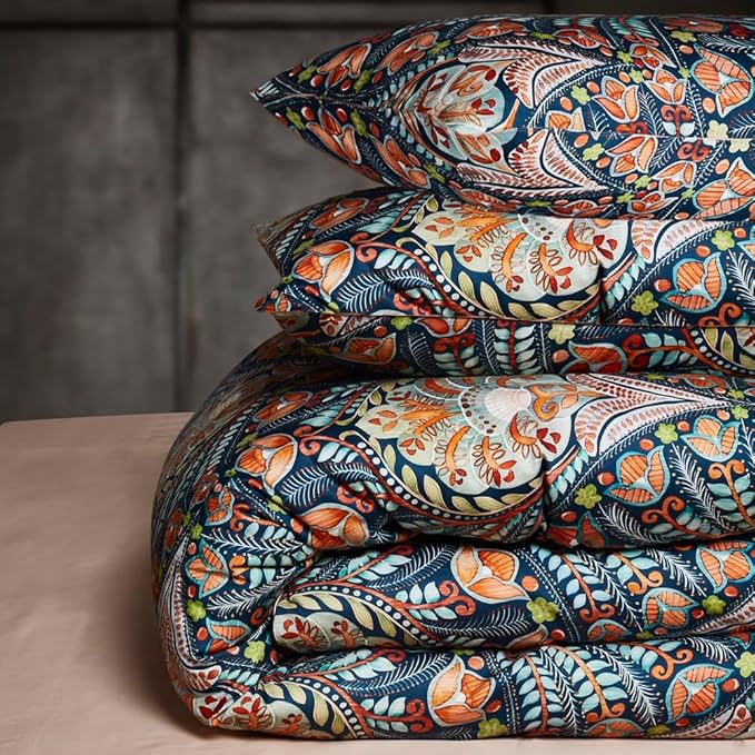 mixinni King Size Comforter Set Paisley Print 3 Pieces Boho Vibrant Colors Floral Comforter Sets Reversible Design Pink Bedding Set for All Season