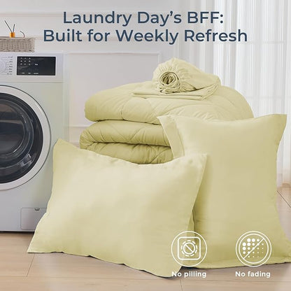 HEVUMYI Cream Yellow Twin Comforter Set - 5-Piece All Season Bed in a Bag Twin, Ultra Soft Bedding Set with Comforter, Flat Sheet, Fitted Sheet, Pillowcases, Pillow Shams