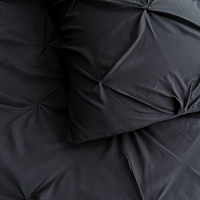Maple&Stone Black Queen Comforter Set, 7 Pieces Bed in a Bag Queen, Pintuck Bedding Sets with Comforter, Sheets, Pillowcases & Shams - Black