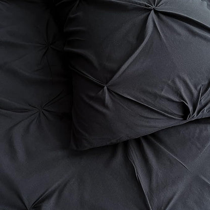 Maple&Stone Black Queen Comforter Set, 7 Pieces Bed in a Bag Queen, Pintuck Bedding Sets with Comforter, Sheets, Pillowcases & Shams - Black