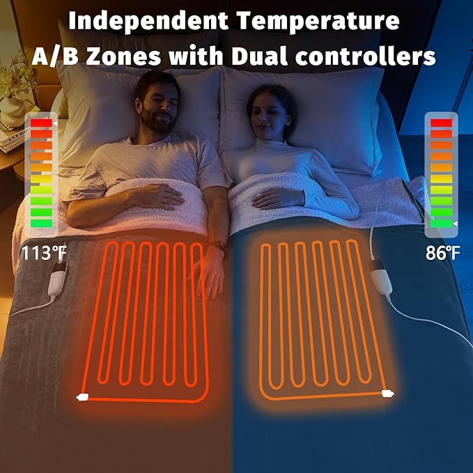 Heated Electric Blanket King Size - 90" x 100" Heating Blanket with Dual Control, 10 Heating Levels & 8 Hours Auto Off, Soft Warm Blanket, Christmas Birthday Gifts for Senior Grandma