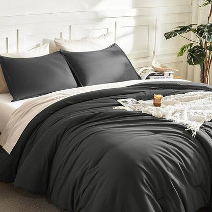 Litanika Dark Grey Comforters Oversized Queen Size, 3 Pieces Lightweight Solid Bedding Comforter Set, All Season Fluffy Bed Set (98x98In Comforter & 2 Pillowcases)