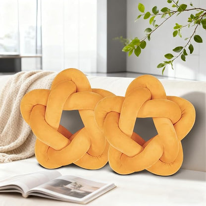 2 Piece Knot Pillows, Ginger Throw Pillows Knotted Star Cushion Decorative Plush Pillow for Bedroom Living Room, Ginger 14"