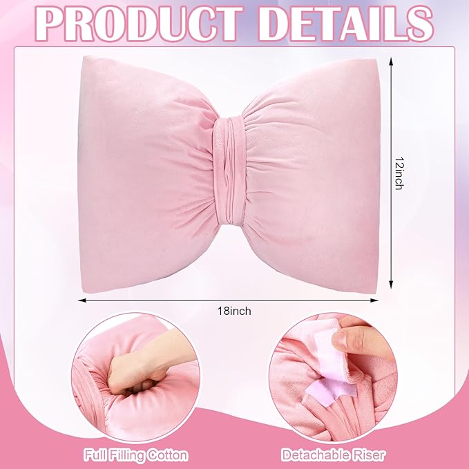 Pink 2 Pcs Bow Pillow 12 x 18 Inch Coquette Throw Pillows Large Bow Shaped Velvet Cushion Coquette Decorative for Girls Room Bed Sofa Couch Car Decorations