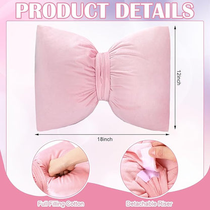 Pink 2 Pcs Bow Pillow 12 x 18 Inch Coquette Throw Pillows Large Bow Shaped Velvet Cushion Coquette Decorative for Girls Room Bed Sofa Couch Car Decorations