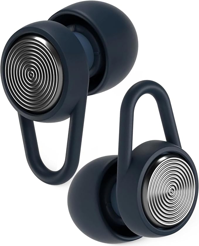 Hears Plus Ear Plugs for Noise Reduction - Patented Reusable Concert Earplugs, 25dB SNR Sound Reduction, Hypoallergenic for Musicians, Motorcycle and Sleeping with 4 tip Sizes - Nebula Navy
