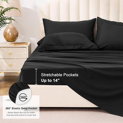 Love's cabin King Size Comforter Set Ash Black, 7 Pieces King Bed in a Bag, All Season Bedding Sets with 1 Comforter, 1 Flat Sheet, 1 Fitted Sheet, 2 Pillowcase and 2 Pillow Sham