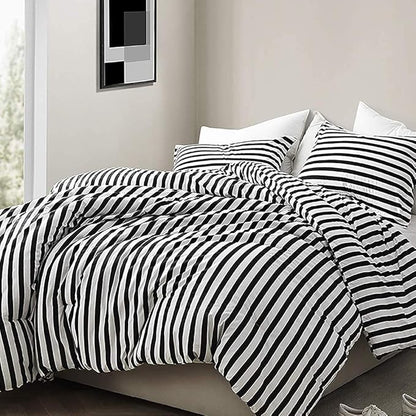 CLOTHKNOW Striped Queen Comforter Set Black and White Bedding Comforter Sets All Season Farmhouse Comforter Queen with 2 x Pillow Cases