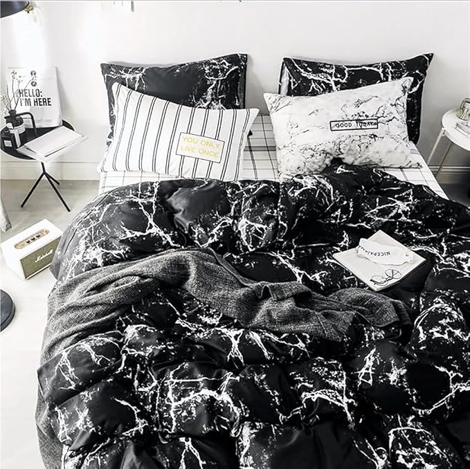 Karever Black Marble Comforter Set - King Size, Lightweight, Soft, Breathable, Durable Bedding Set for Women & Men