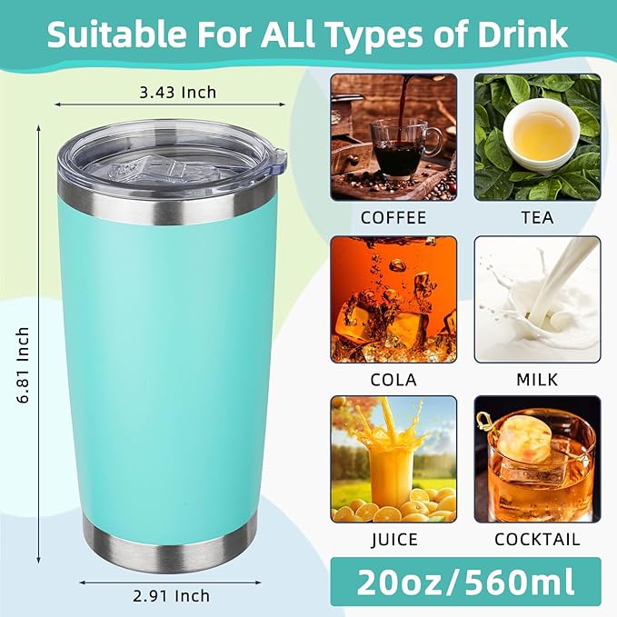 20oz Tumbler with Lid Stainless Steel Insulated Tumblers Travel Coffee Tumbler Bulk Double Wall Vacuum Insulated Water Cup Christmas Gifts for Women Men Her Him Home Office (Teal, 4pack)