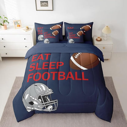 Feelyou Football Bed in a Bag Kids Rugby Bedding Set Boys Girls Football Lover Comforter Set King Size 7 Pieces Sports Bed Set with Comforter, Sheet Set, Pillowcases, Pillow Covers
