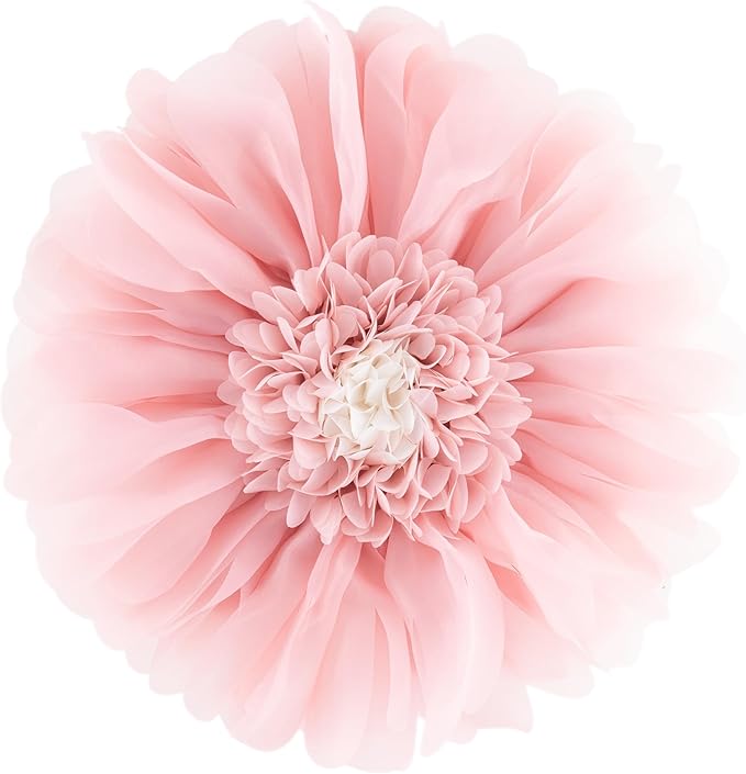Handmade 3D Flower Round Throw Pillow Cute Decorative Daisy Accent Cushion Elegant Soft Floral Pillow with Insert for Couch Chair Car Bed Living Room Home Decor 14Inch Pink and White