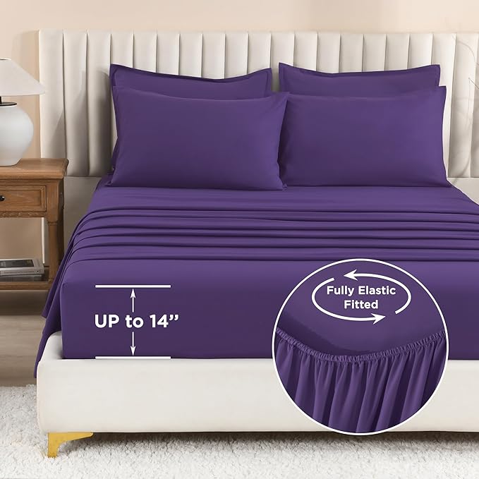 Litanika Comforter California King Size Set Purple - 7 Pieces Bed in a Bag California King Bedding Comforter Sets, Plain Lightweight Bed Set with Comforter, Sheets, Pillowcases & Shams