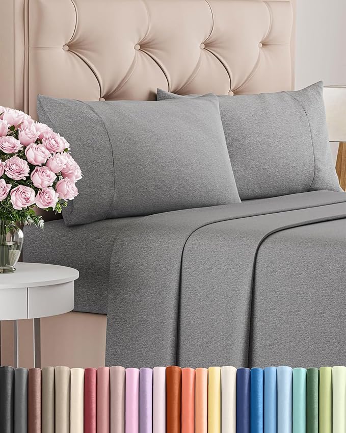 Queen Size 4 Piece Sheet Set - Comfy Breathable & Cooling Bed Sheets Set - Hotel Luxury Bedding for Women, Men, Kids, Teens, Boys & Girls - Deep Pockets, Soft & Wrinkle Free - Grey (Heathered Sheets)