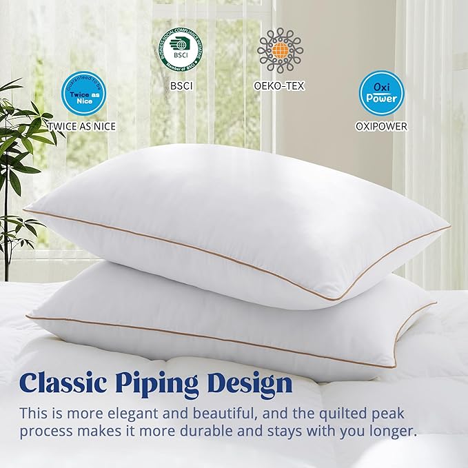 puredown® Goose Feather Down Pillows Queen Size Set of 2, Soft Fluffy Bed Pillow for Sleeping with 100% Cotton Cover, Medium Firm Luxury Hotel Collection Pillow for Back, Stomach or Side Sleeper