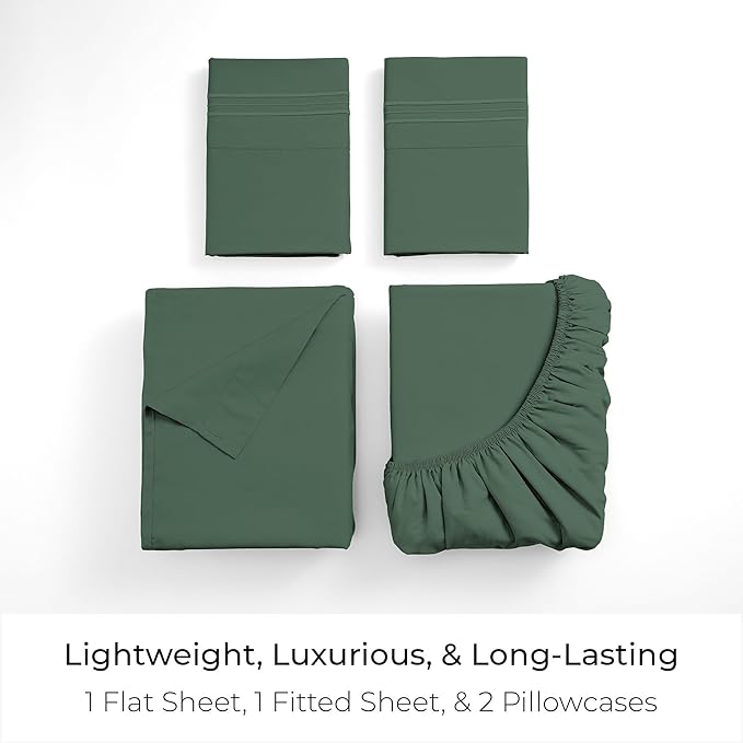 Mellanni Full Sheets Set - 4 PC Iconic Collection Bedding - Hotel Luxury, Extra Soft, Cooling Bed Sheets - Wrinkle, Fade, Stain Resistant (Full, Emerald Green)