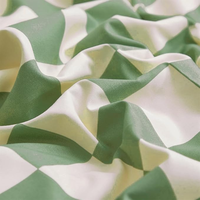 KAREVER Green White Grid Comforter Set Twin Sage Green Plaid Bedding Set Girls Light Green White Checkered Bed Set Breathable Blanket Set Kids Durable Bedding Comforter Set